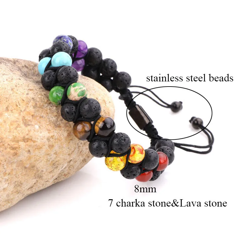 7 Chakra Healing Crystals Bracelet Yoga 8MM Lava Stone Beads Bracelets Meditation Relax Anxiety Bangle for Women Men - Image 2