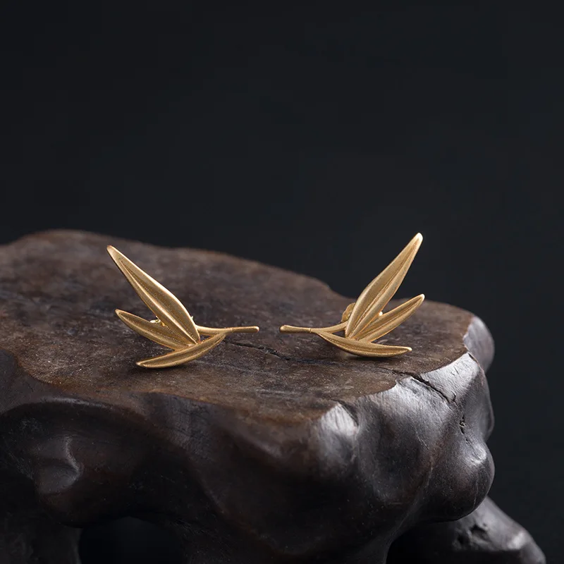 Женские серьги гвоздики из серебра 925 пробы с бамбуковыми
