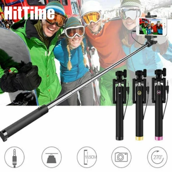 

HitTime 3.5mm Wired Remote Extendable Handheld Shutter Selfie Stick Portable Mobile Phone Selfie Stick For Apple iPhone Samsung