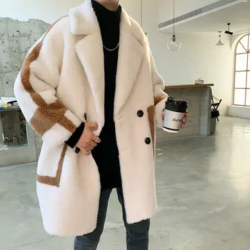 

2020 Winter New Youth Popular Hong Kong Style Lamb Hair Hit Color Thick Mid-length Cotton Coat Fashion Casual Top M-3XL