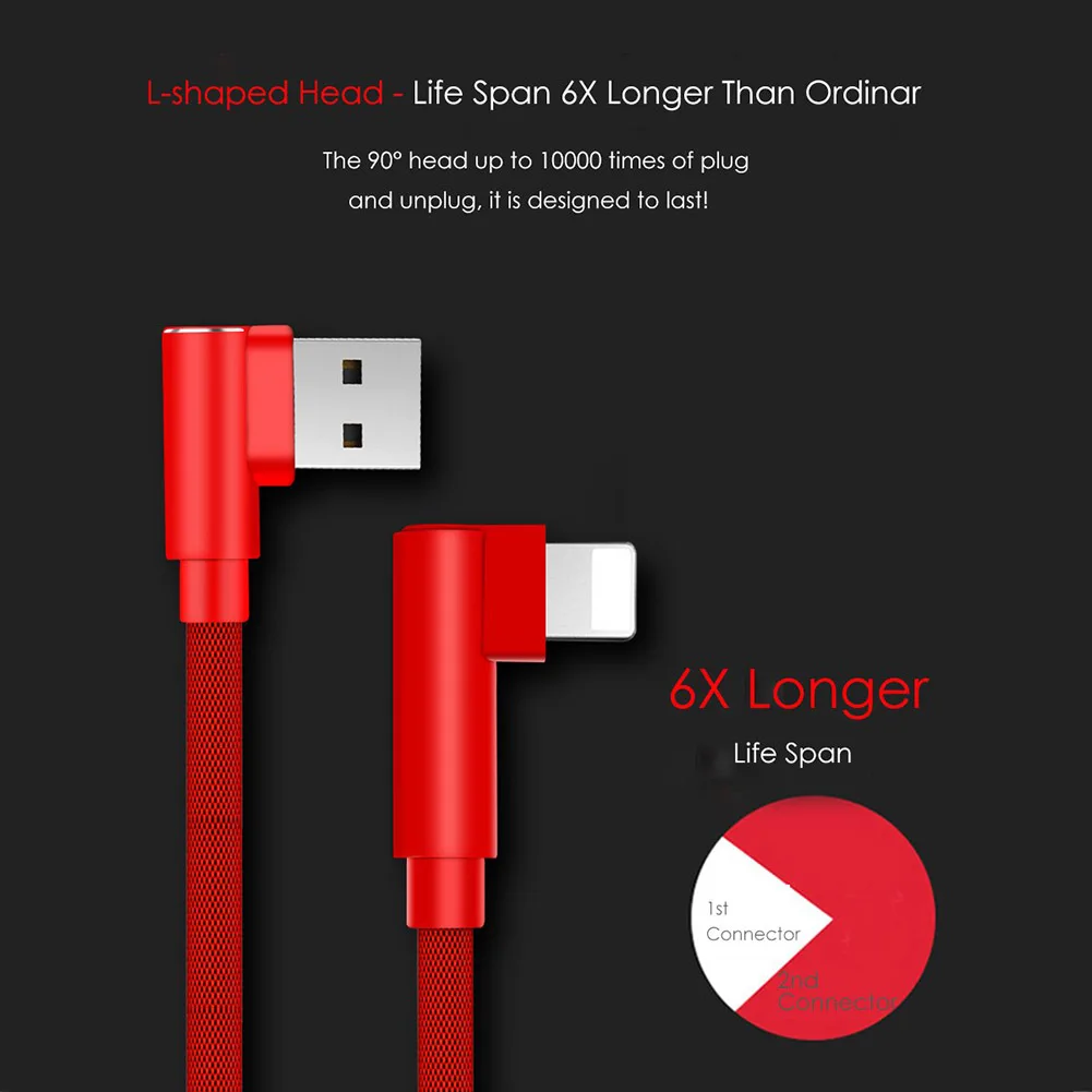 Плетеный l-образный USB 90 градусов угловой быстрой зарядки USB кабель для iPhone Andorid type-C PUO88