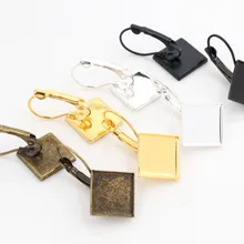 Новинка, 12 мм, 10 шт./лот, 4 цвета, покрытые квадратным стилем, серьги с французским рычагом, пустые/Базовые, подходят для 12 мм стеклянных кабошонов