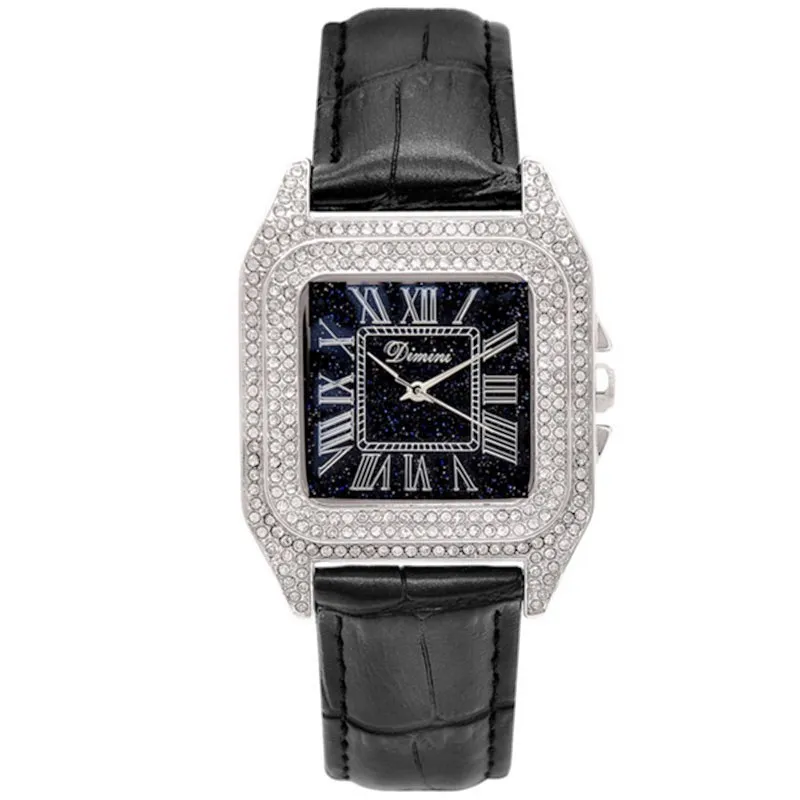 

DIMINI Top Luxury Diamond Square Roman Bracelet Watch Women Fashion Leather Strap Rhinestone Quartz Watch Clock Relojes Mujer