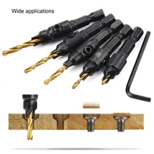 

Pack of 5 Twist Drill Bit Countersink Tools Woodworking 5/6/8/10/12 Hex Shank Guide High-speed Steel Wood PVC Soft Metal