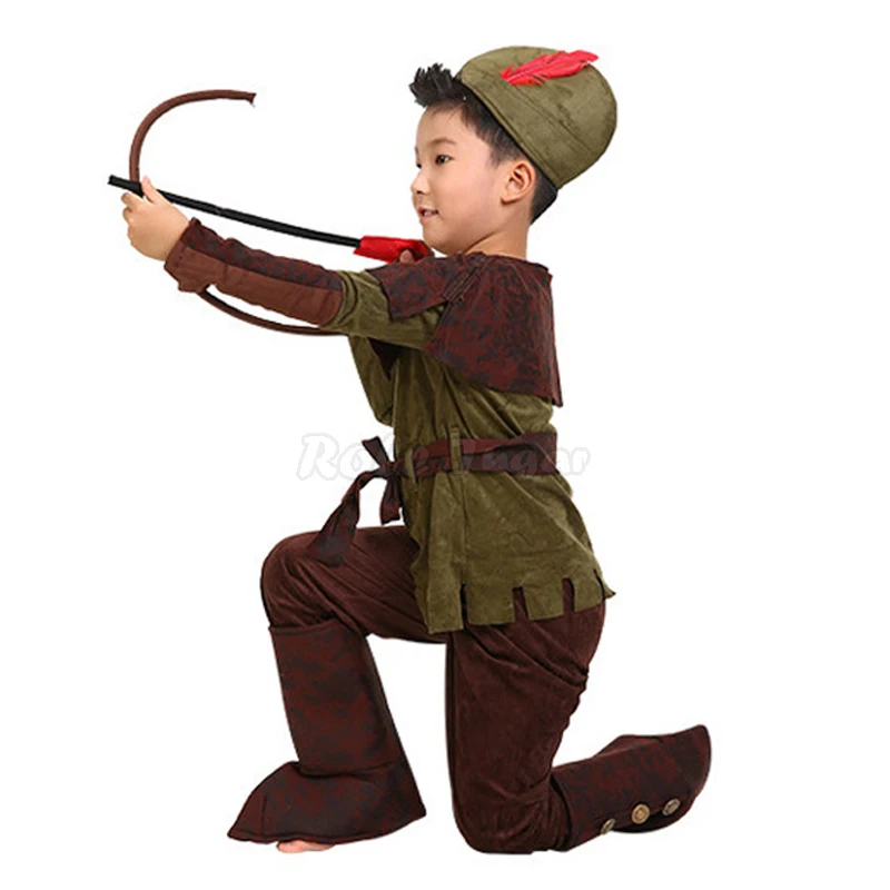 Kids Robin Hood Cosplay Costume Boys Archer Little Hunter Halloween Purim Carnival Party Performance Outfits kids cosplay costume