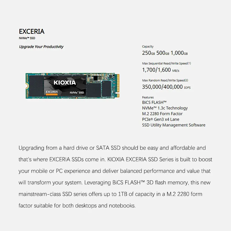 original Kioxia RC10 SSD 250GB 500GB 1TB Internal Solid State Drive NVMe.M2 interface EXCERIA NVMe series