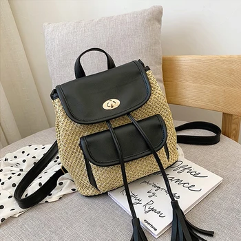 

Summer Wonen Fashion Straw Backpack Pu Tassel Bagpack For Teenage Girl Travel Tourist Shoulder Bag