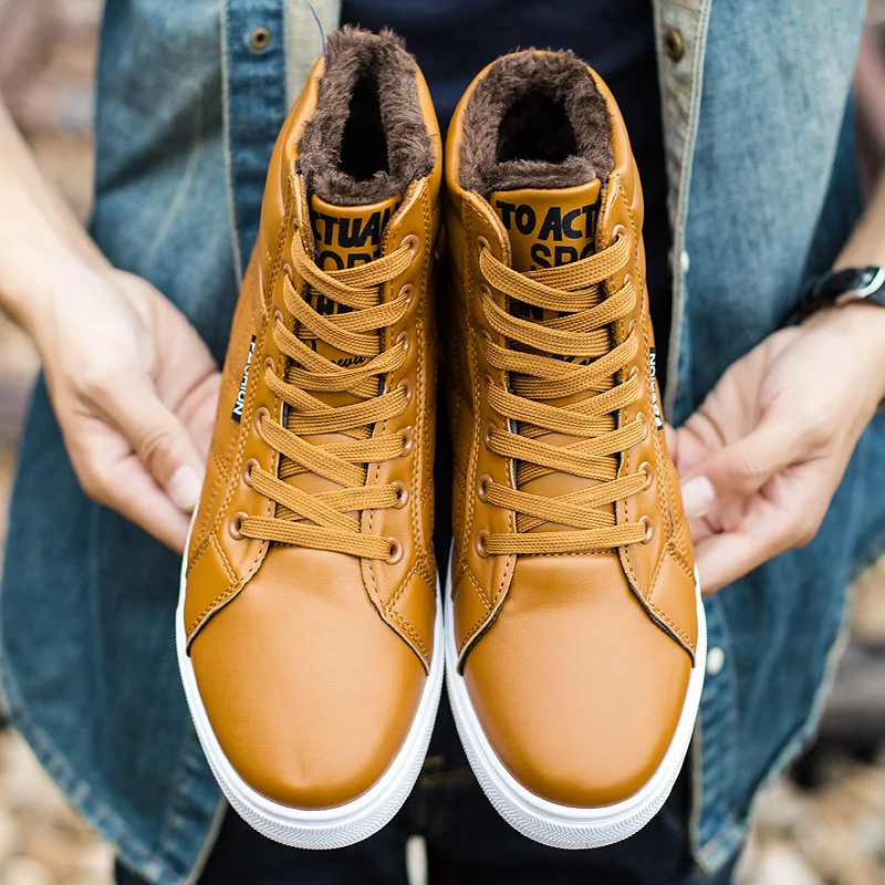 

Autumn New Style plus Velvet Warm Cotton-padded Shoes Men's Korean-style Trend Casual Board Shoes Men's Flat Heel Lace-up Leathe