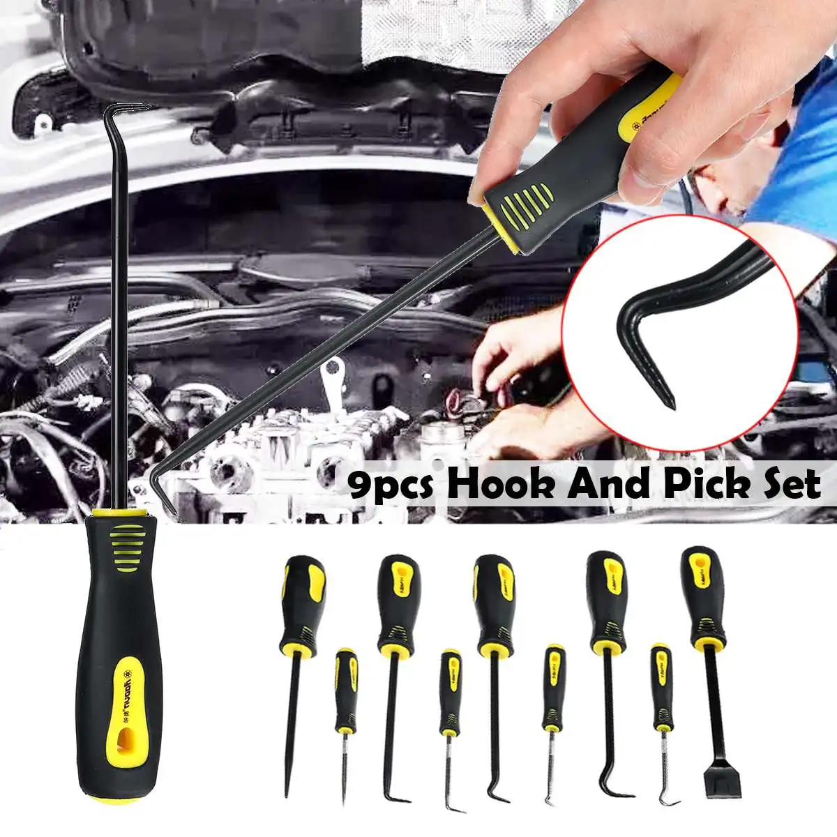 

9pcs Auto Car Pick and Hook Set O Ring Oil Seal Gasket Puller Remover Craft Hand Tool Car Remover Tool Set for Auto Repair