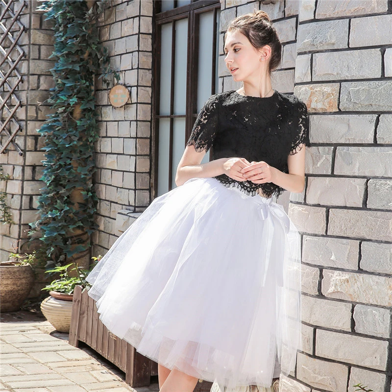 Tulle Ballet Full Pleated Knee Length High Waist Skirt Women Adult Party Dresses