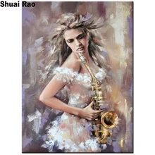 Алмазная живопись, полная квадратная дрель, Женская игра, саксофон, фото, на заказ, вышивка, распродажа, мозаика, стразы, музыкальный инструмент, Декор