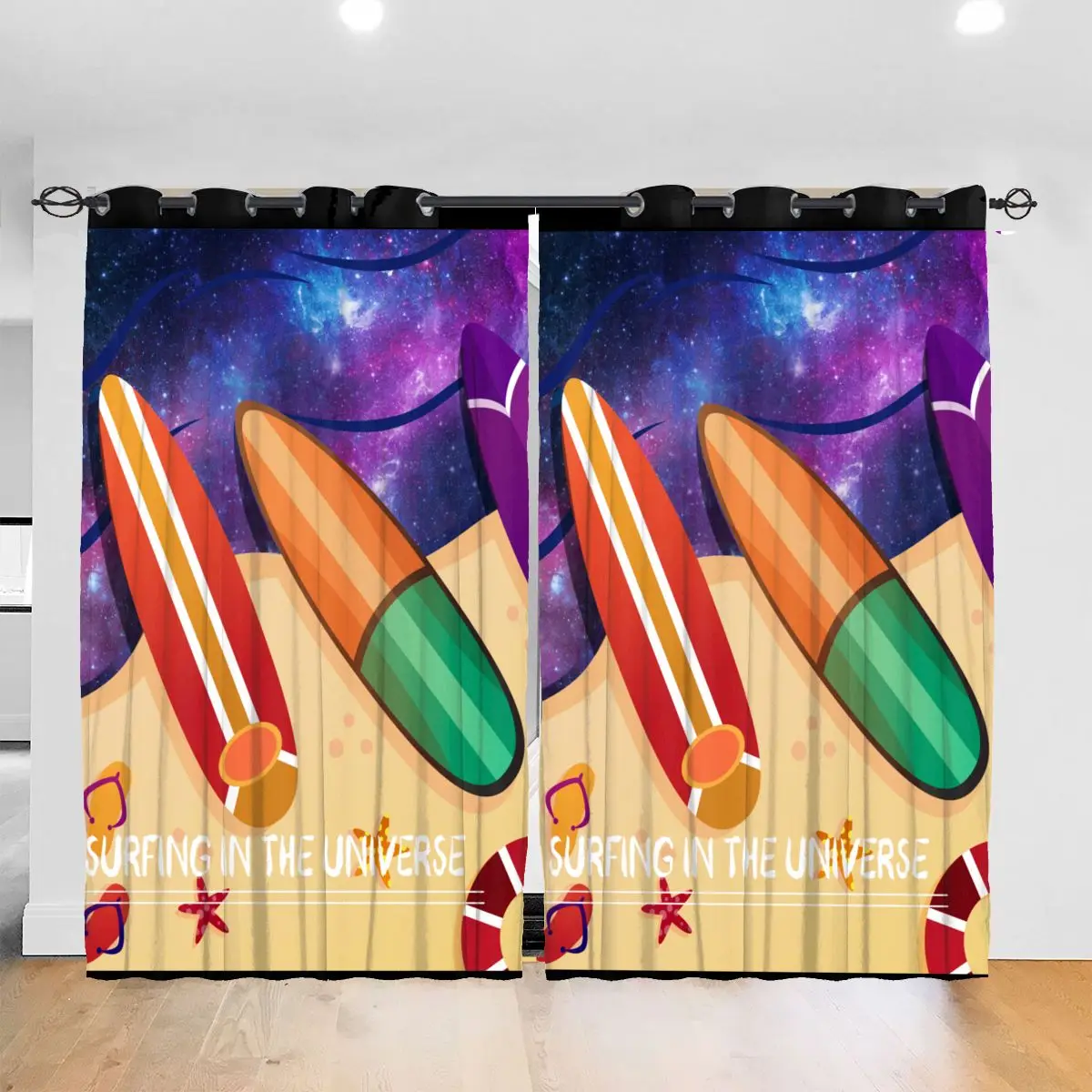 

Living Room Sun Block Curtain Surfing In The Universe Surfboard Light Shading Bedroom Blackout Window Curtains 52x72In