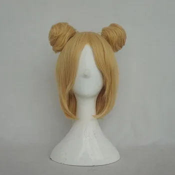 

Gold Double Package Split Cosplay Wigs Synthetic Hair Golden Short Wigs Costumes with free hair cap