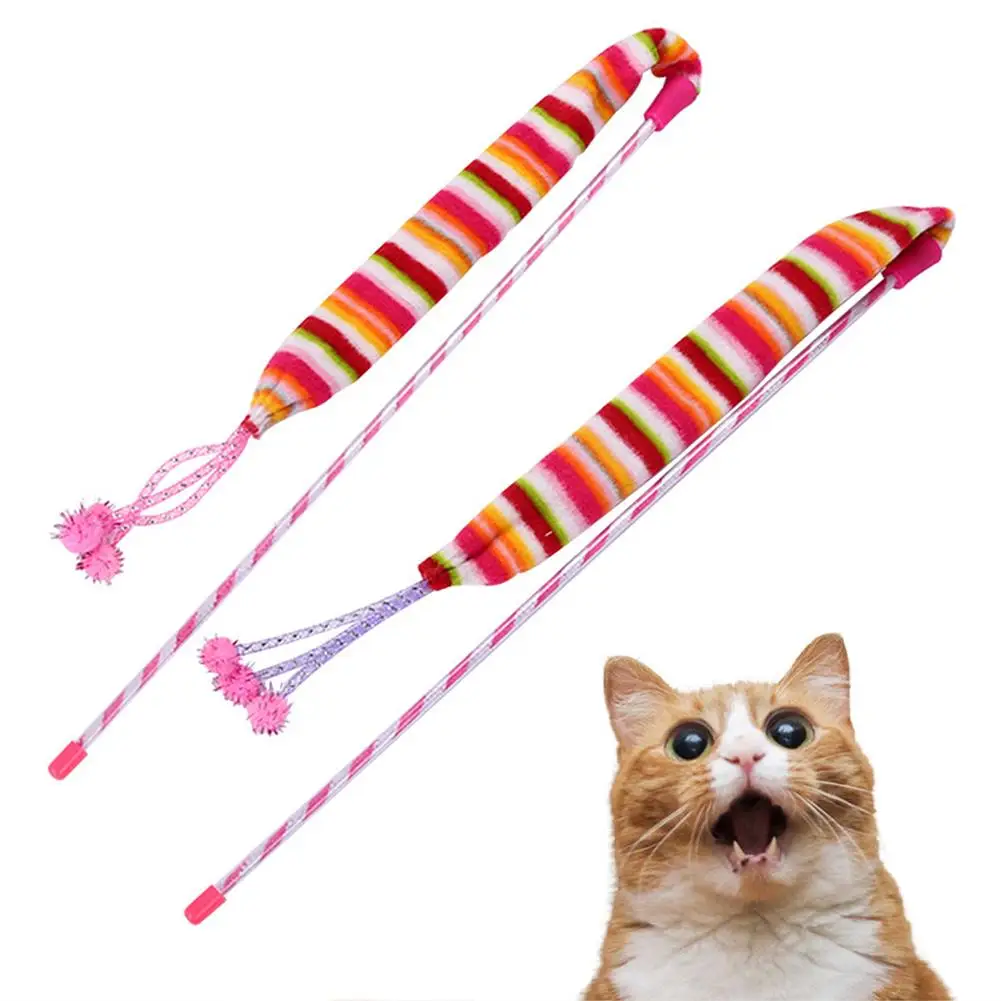 Pet Teaser Striped Bell Play Stick Rod Wand Funny Interactive Sound Toy
