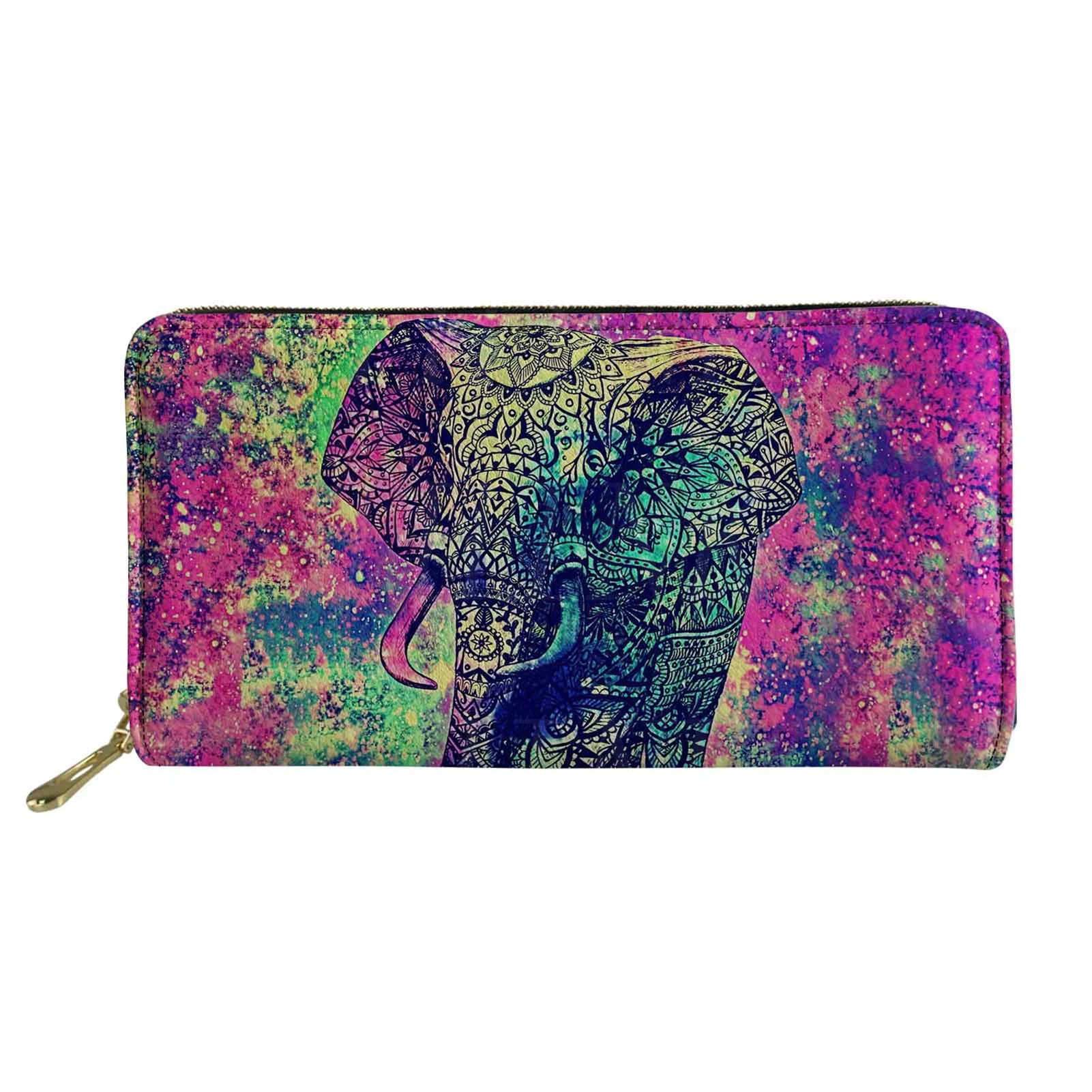 

Brand Designer Women Wallet Colorful Tribal Elephant Pattern Long Leather Fashion New Purse Card Holder Cases Carteira Feminina