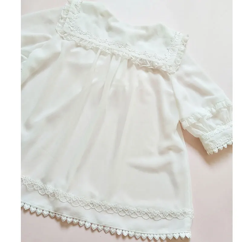 Short Sleeve Chiffon Blouse Pointed Collar Lolita