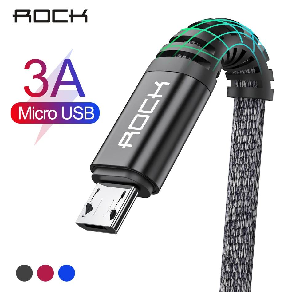 

ROCK 3A Fast Charge Micro USB Cable For Huawei Xiaomi Redmi LG Android Mobile Phone Data Wire Fast Charging Cord