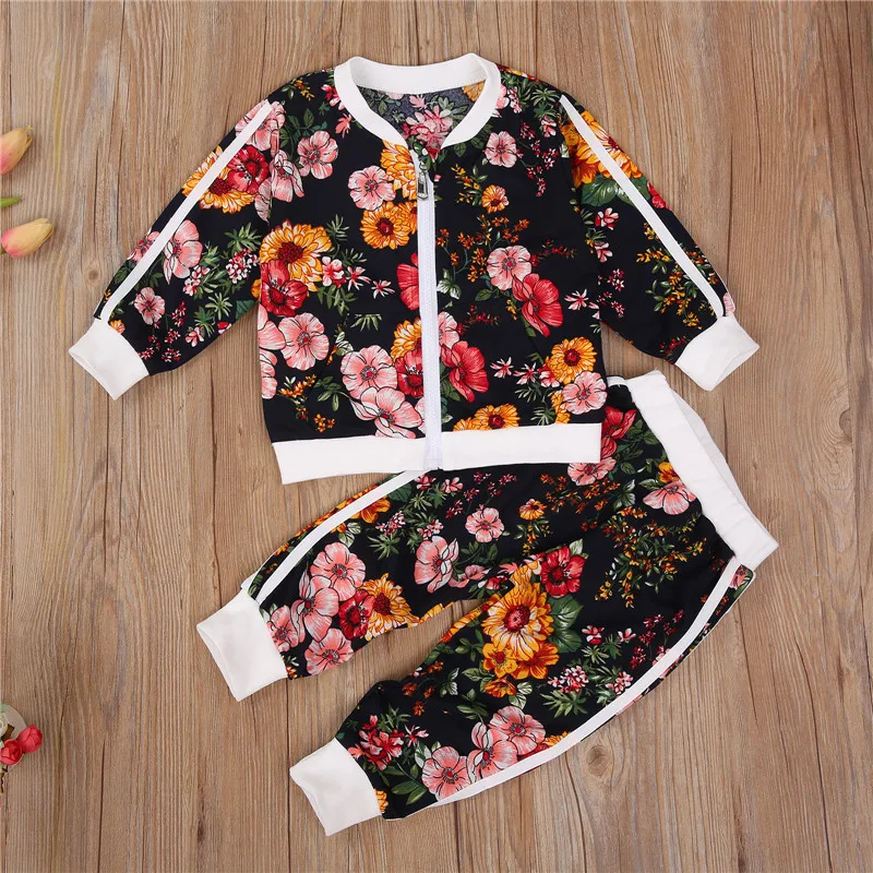

Baby Boys Girls Clothes Toddler Newborn Baby 2PCS Outfit Set Casual Print Zipper Jacket Coat+Long Pants Set  