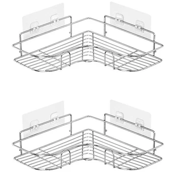 

2-Pack Corner Shower Caddy, Stainless Steel Wide Space Shower Shelf with Adhesive, Hanging Storage Organizer Strong and Sturdy f