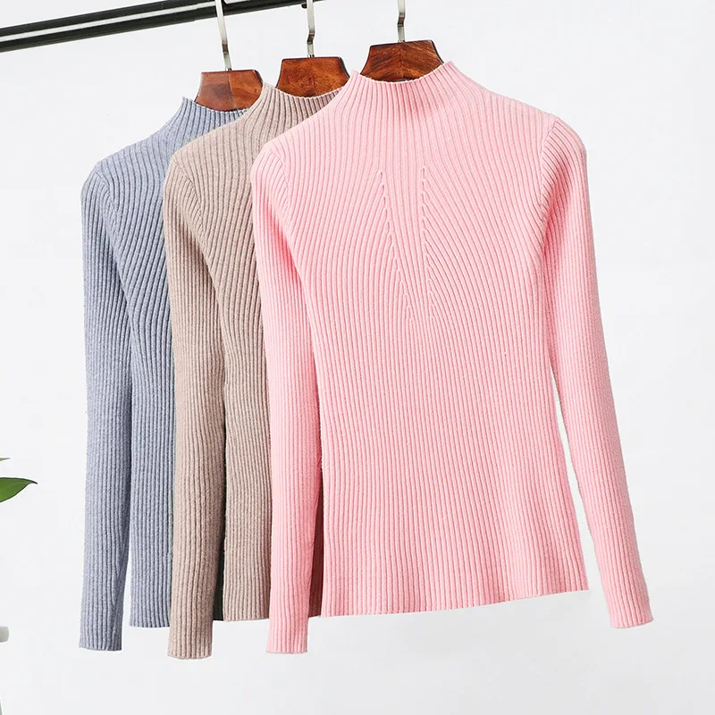 

Autumn Winter women knitted pullovers Soft warm female sweater solid slim turtleneck long sleeve pullovers sweater