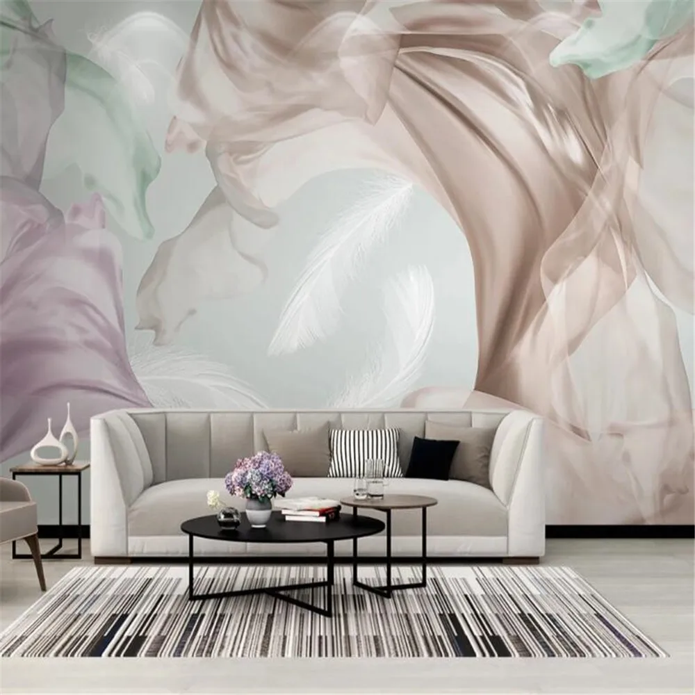 Milofi Customized 3D photo background wall paper modern minimalist dreamy silk elegant white feather TV background wall