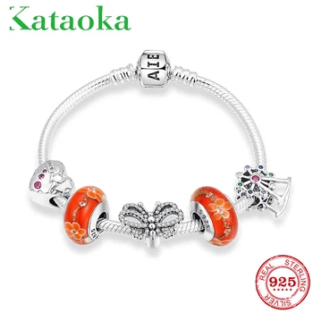 

Fantasy wonderland 925 Sterling Silver Beautiful Bracelets Murano Glass beads Snake Chain Pendant Beads Jewelry Bangle Wedding