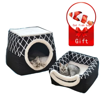 

Cat Bed Foldable Winter Soft Warm Tent Washable Puppy Cat Sleeping Bag Basket Mat Plaid House Kennel Cat Supplies Cat Blanket
