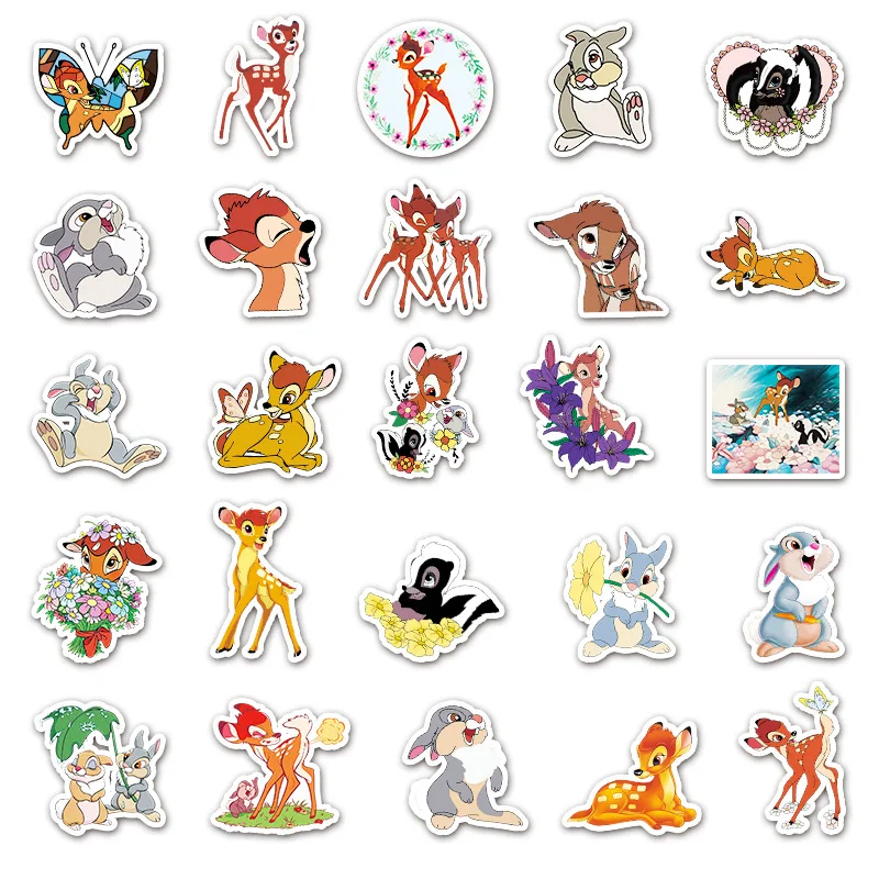10/30/50PCS Disney Bambi Cartoon Stickers Graffiti Decals Laptop Phone Skateboard Guitar Scrapbook Waterproof Sticker Kid Toy