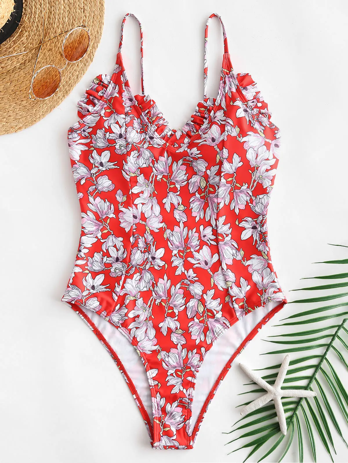 

ZAFUL Floral Frilled One-piece Swimsuit maillot de bain femme 2019 monokini