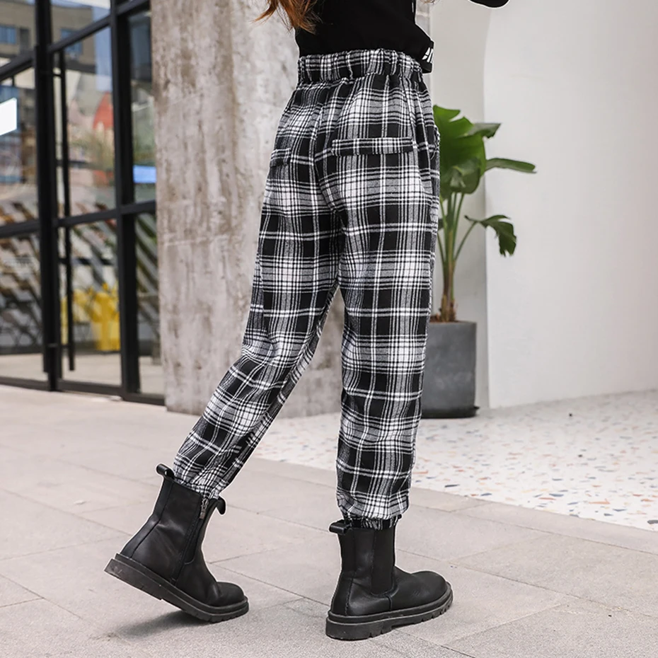 Girls Cargo Pants Plaid Pattern Kids 