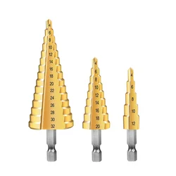 Jeu de forets à cône étagé en acier HSS de 4 à 12/20/32mm, outils de perçage, revêtu de titane, foret à grande vitesse pour le métal, 3 pièces 