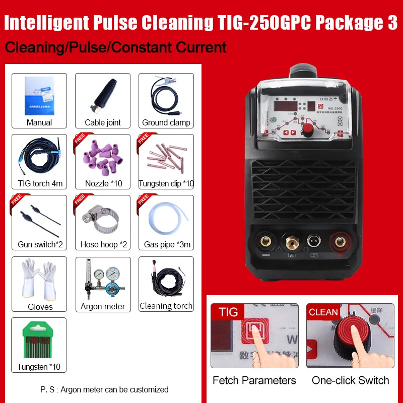 TIG-250GPC PACKAGE 3 ANDELI умный портативный однофазный инвертор постоянного тока Импульсная Tig сварка точечная Сварка Tig сварочный аппарат Интеллектуальный Tig сварочный аппарат - Цвет: TIG-250GPC PACKAGE 3