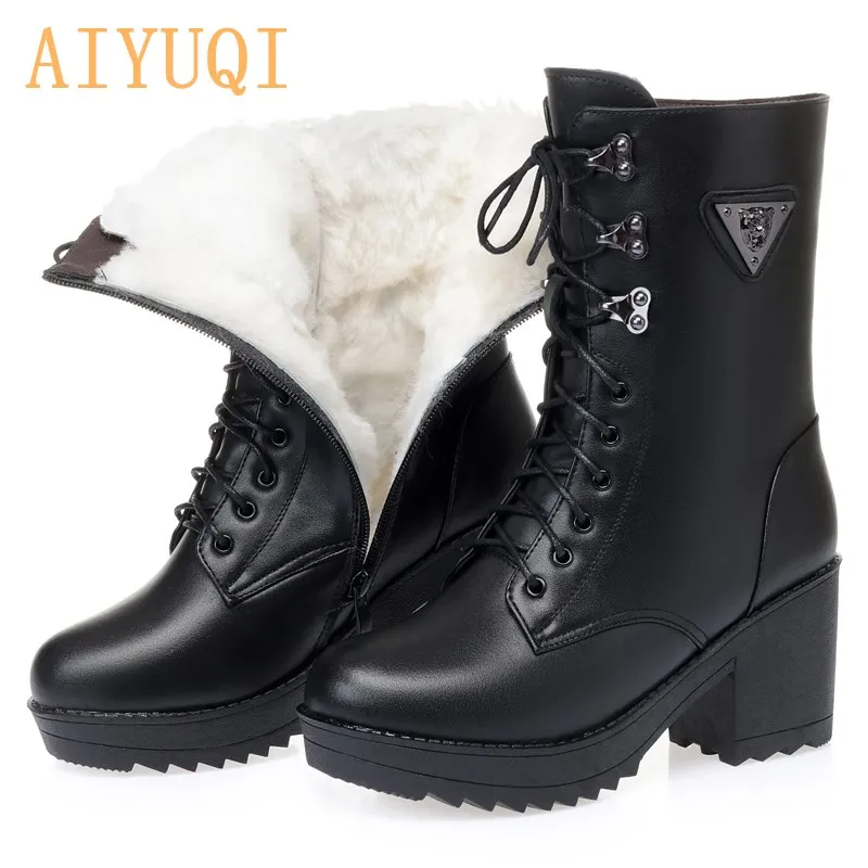 

AIYUQI Winter Boots Women Waterproof 2020 New Genuine Leather Women High Heel Boots Large size Martin Army Boots Ladies