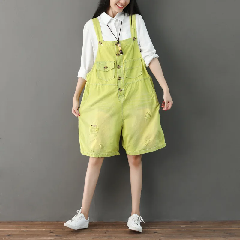 Summer Shorts Jeans Feminino 2020 Jumpsuit Women Japan Ripped Denim Playsuit Vintage Buttons Rompers with Adjustable Strap