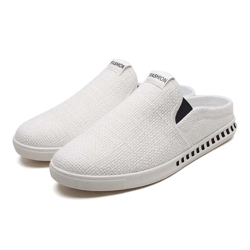 

Popular Men Loafers Casual Shoes Men New Spring Summer Men Shoes Light Breathable Fashion Flat Footwear White Black Half Slipper