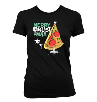 

Merry Crustmas #362 - Women's T-Shirt - Funny Humor Holiday Pizza Cheese Slice Funny Angel Grunge Femme Streetwear T-SHIRT