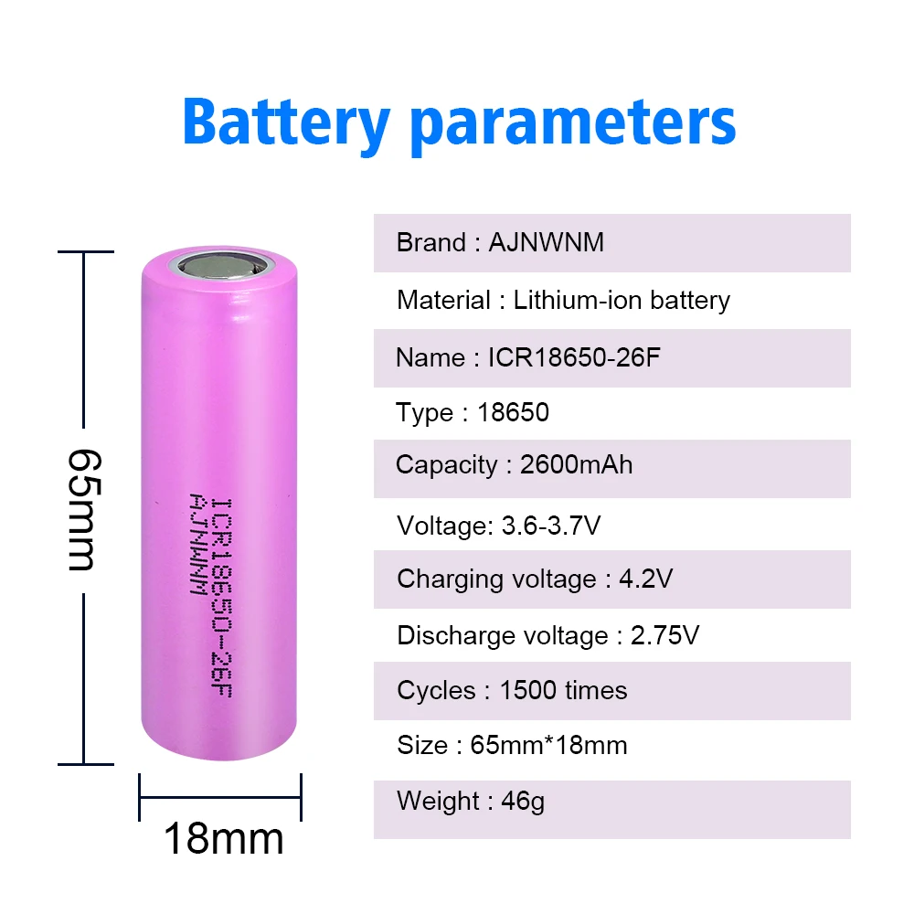 Ajnwnm Original Bateria 3.7v Li-ion Recarregável Icr18650 18650 2600mah - Image 3