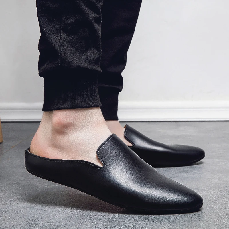 Outdoor men leather comfortable half shoes for men slide slipper brand designer italian mens casual shoes hot sale ayakkabi w5