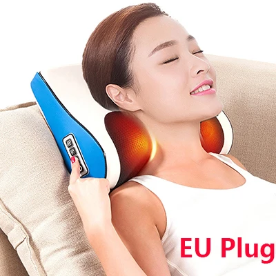 Blue Color EU Plug Умный массажер для спины и шеи, электрическая Массажная подушка для разминания, 3 режима с нагревом для плеч, нижней части спины, аппарат для массажа здоровья - Цвет: Blue Color EU Plug