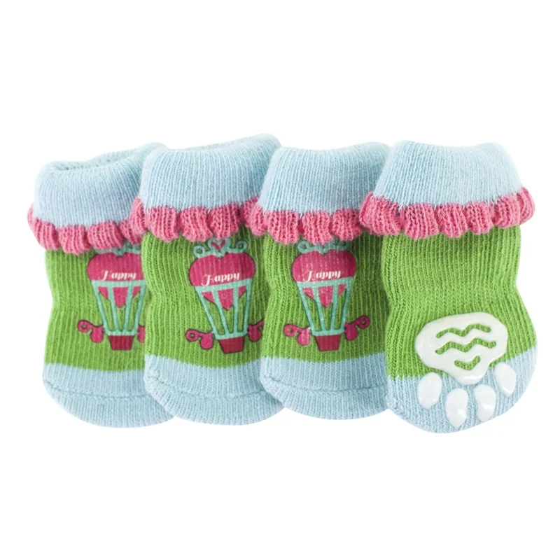 Домашние Нескользящие трикотажные хлопковые носки для маленьких и средних собак, теплые носки для прогулок с сердечками