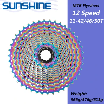 

SUNSHINE Bike Cassette Sprocket 12speed 11-42/46/50T Chainwheel Colorful Rainbow Flywheel Mountain Bicycle MTB Parts Bicicleta