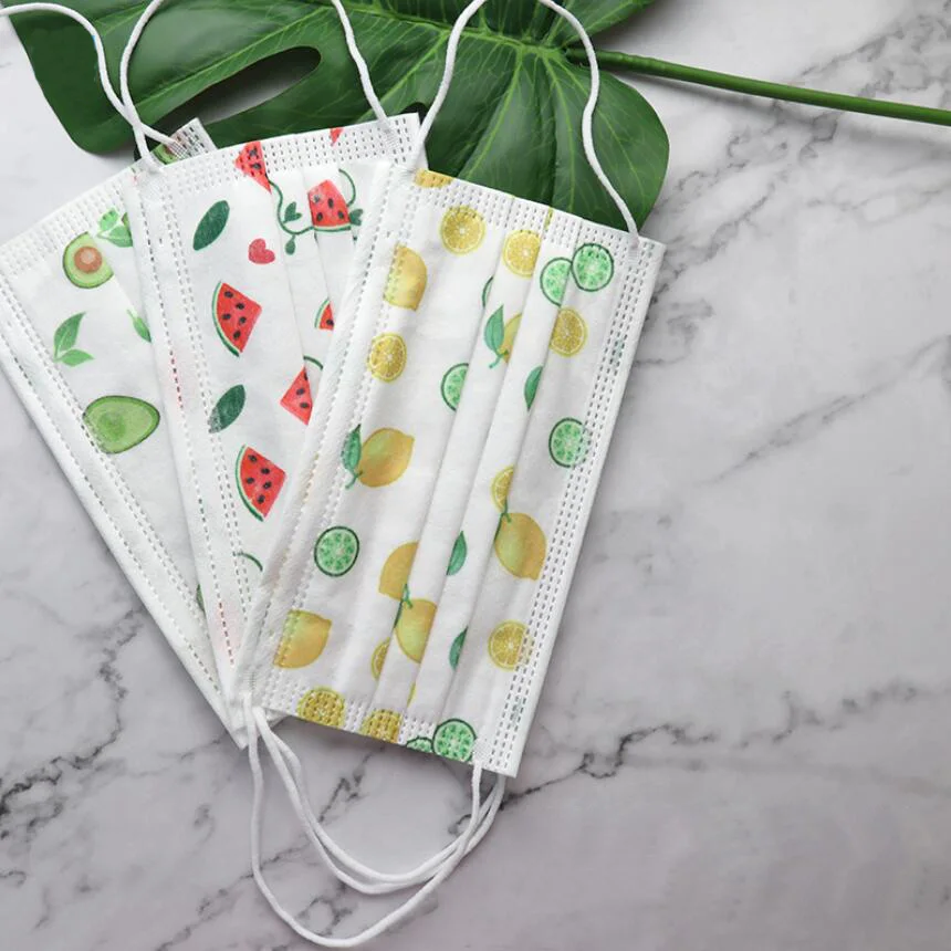 Children Watermelon Print Mouth Mask Kids Disposable 3 Layer Meltblow Cloth Dustproof Breathable Cherry Fruit Face Mask 6