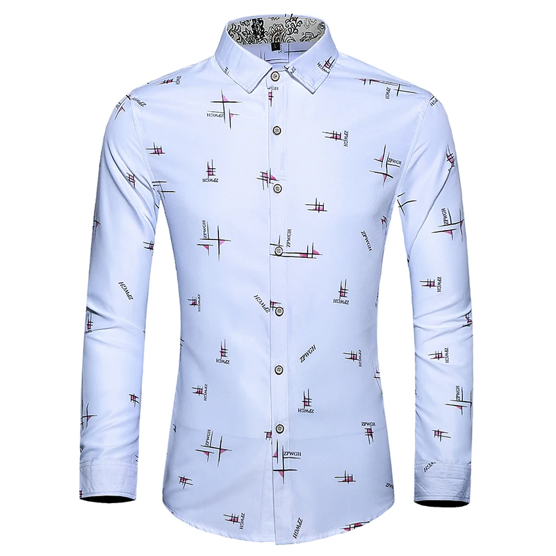 Хорошее качество модные мужские рубашки с принтом slim fit 2019 новая брендовая хлопковая рубашка с длинным рукавом Плюс Размер 7XL