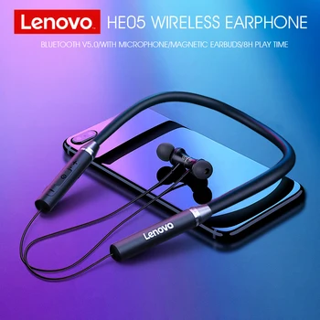 

Original Lenovo HE05 Earphone Bluetooth5.0 Wireless Headset Magnetic Neckband Earphones IPX5 Waterproof Sport Earbud with Mic