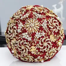 Di cerimonia nuziale di Cristallo Bouquet Da Sposa Fiori Artificiali Bouquet Spilla D'oro Sposa Piena di Diamanti In Possesso di Fiori Matrimonio W888-B
