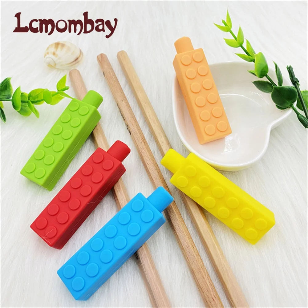 1Pcs Block Baby Teethers Sensory Chew Necklace Brick Silicone Biting Topper Teethers Toy Building Blocks Teether 6