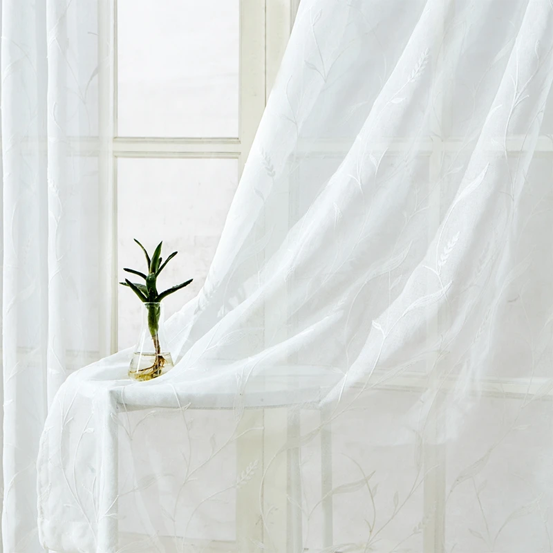 Embroidered Tulle Curtains Window Screen For Living room The Bedroom Floral White Voile Sheer Curtain for Kitchen Drapes Blinds