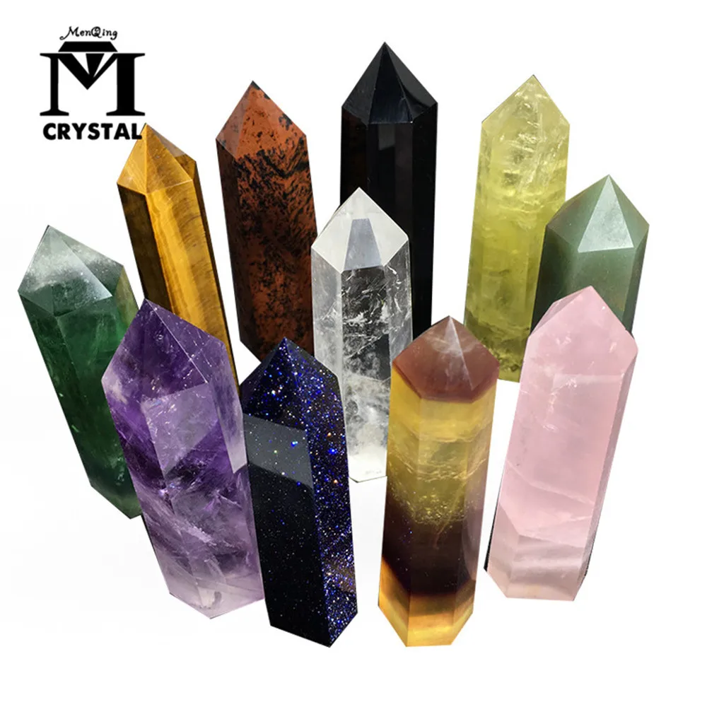 Natural Fluorite Citrine pink Hexagonal Column Crystal Point Healing Wand Mineral quartz Home Decoration Stone |