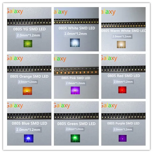 1000 шт. светодиод 0805 smd красный желтый зеленый белый синий оранжевый