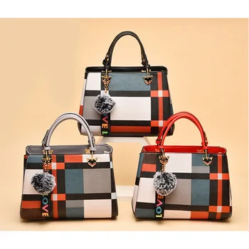 

Women's New Fashion Geometry of Mixed Colors Handbag Temperament Shoulder Bag Pu Lady Tote Bag for Office Daily